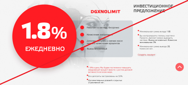 DGX Nolimit – 1,8% в день на бессрочной основе. Отзывы о dgx-nolimit.com