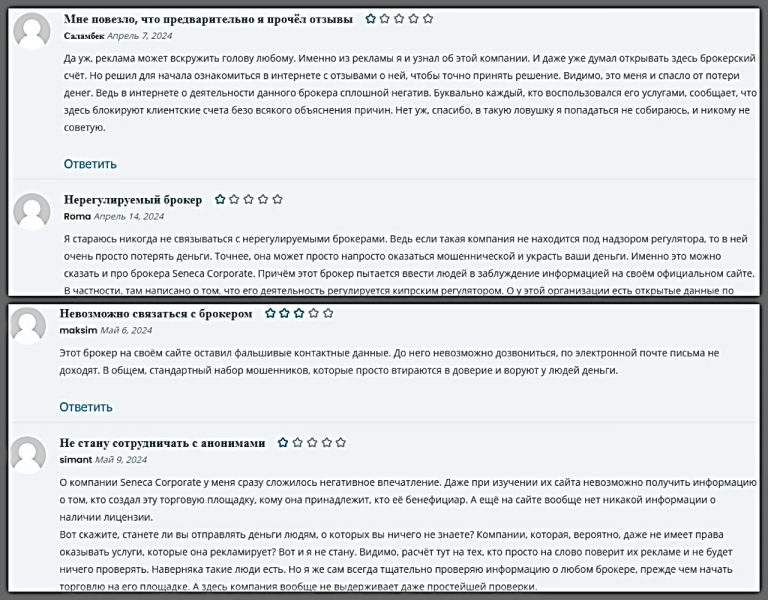 Seneca Corporate — проверка брокера, реальные отзывы